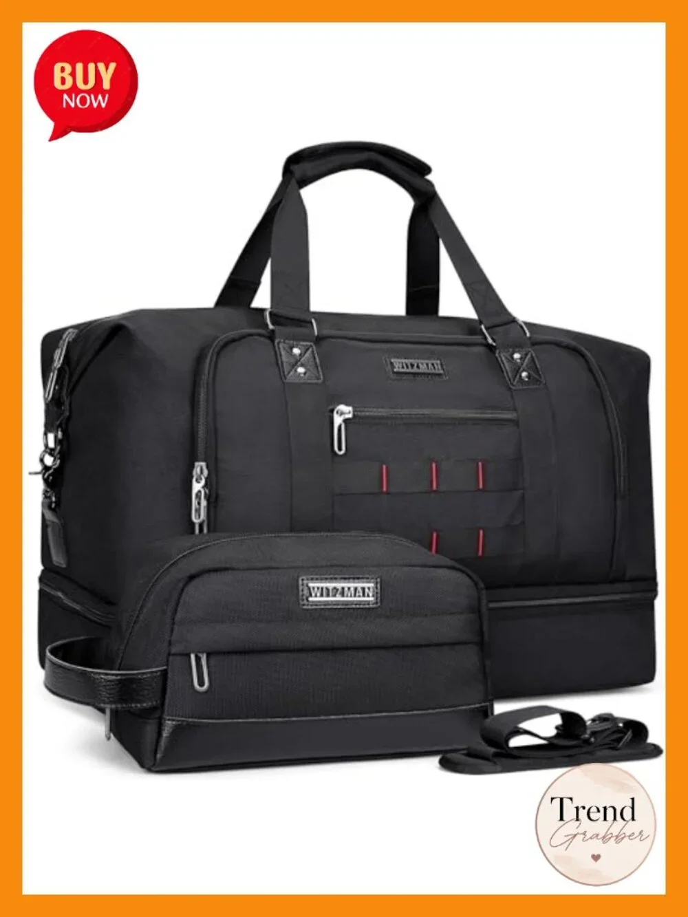 Nylon Duffle Bag 50L Men's Travel Weekender with Toiletry Bag